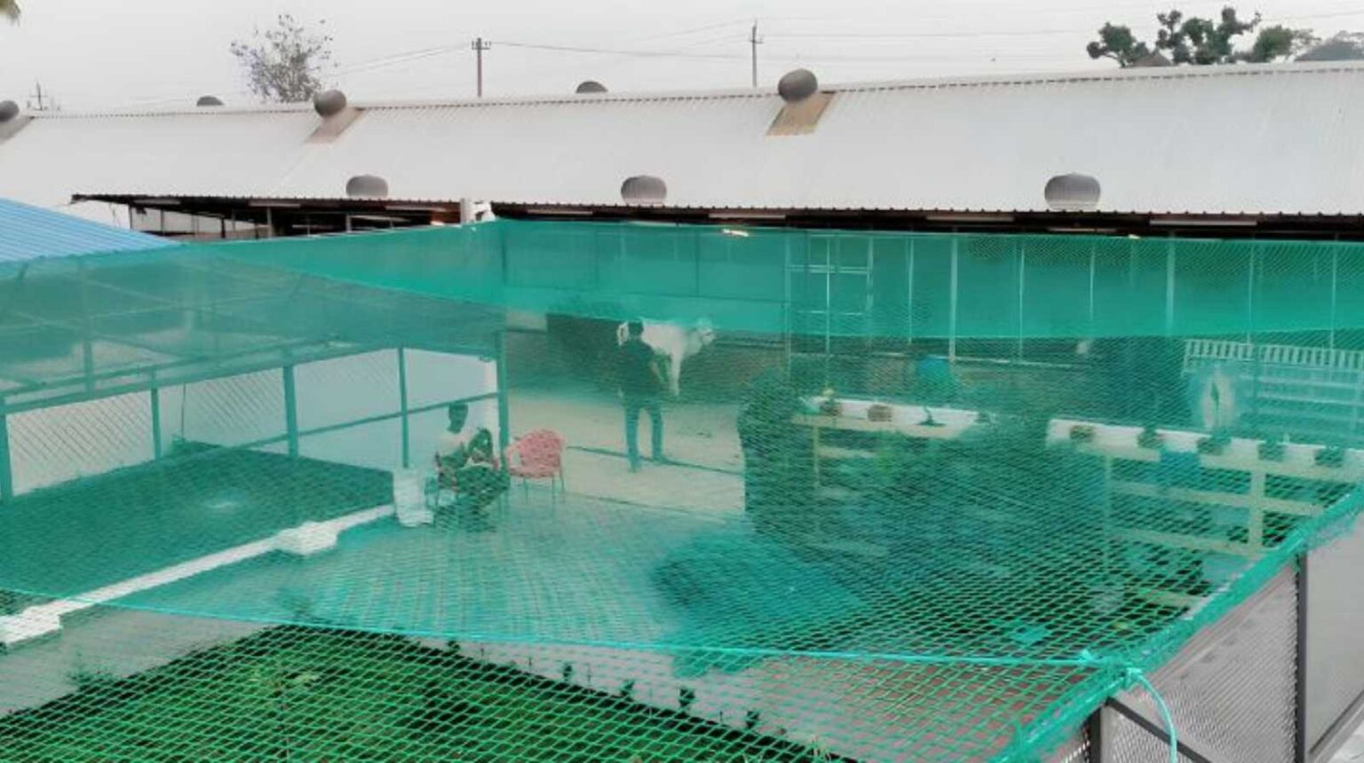 Safety net installed across an open area for protection